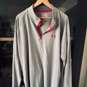 Under Armour Men's Gray and Red Quarter-Zip Pullover